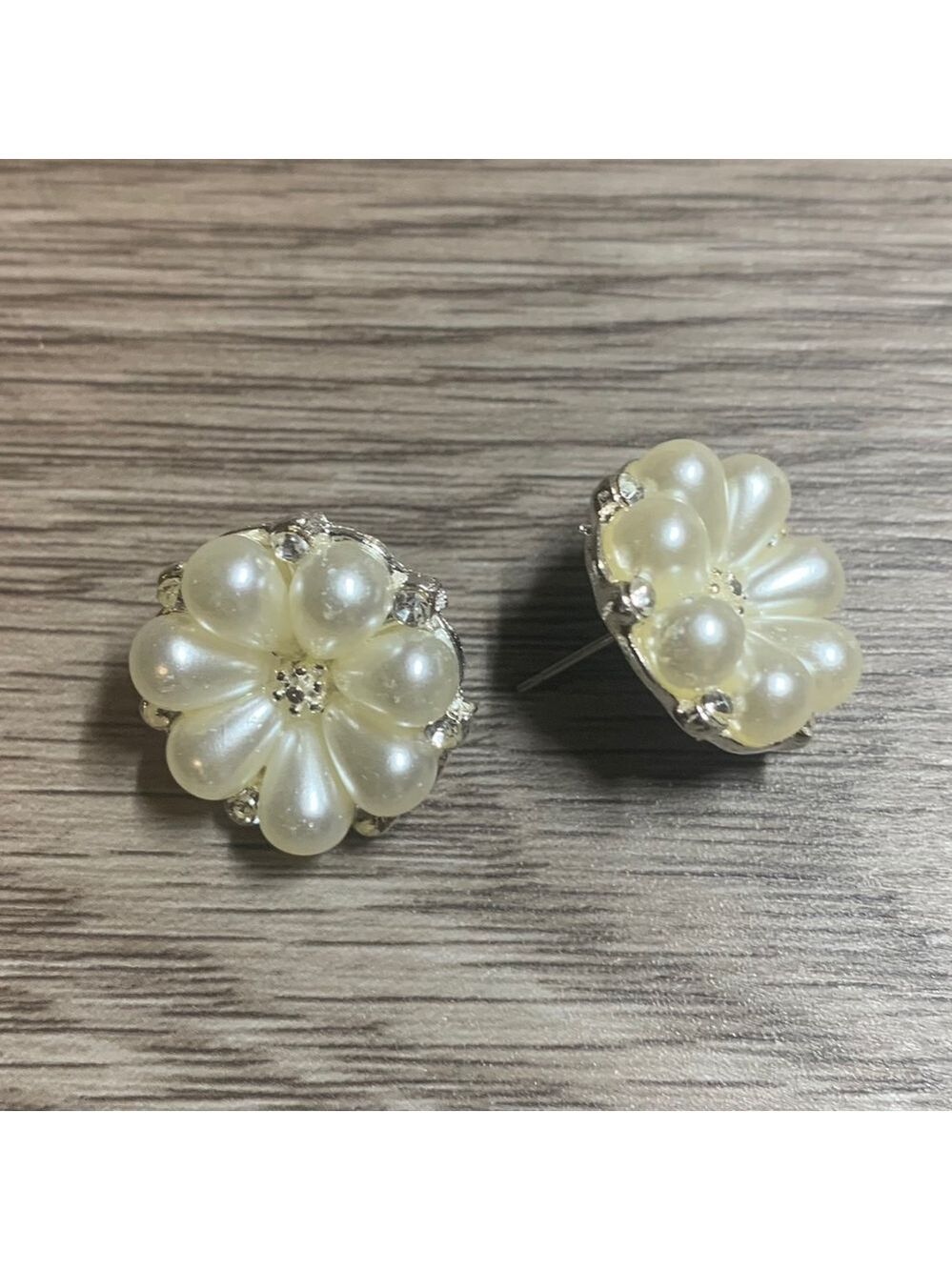 Handmade Pearl Flower Stud Earrings, Pierced Ears - Picture 3 of 5
